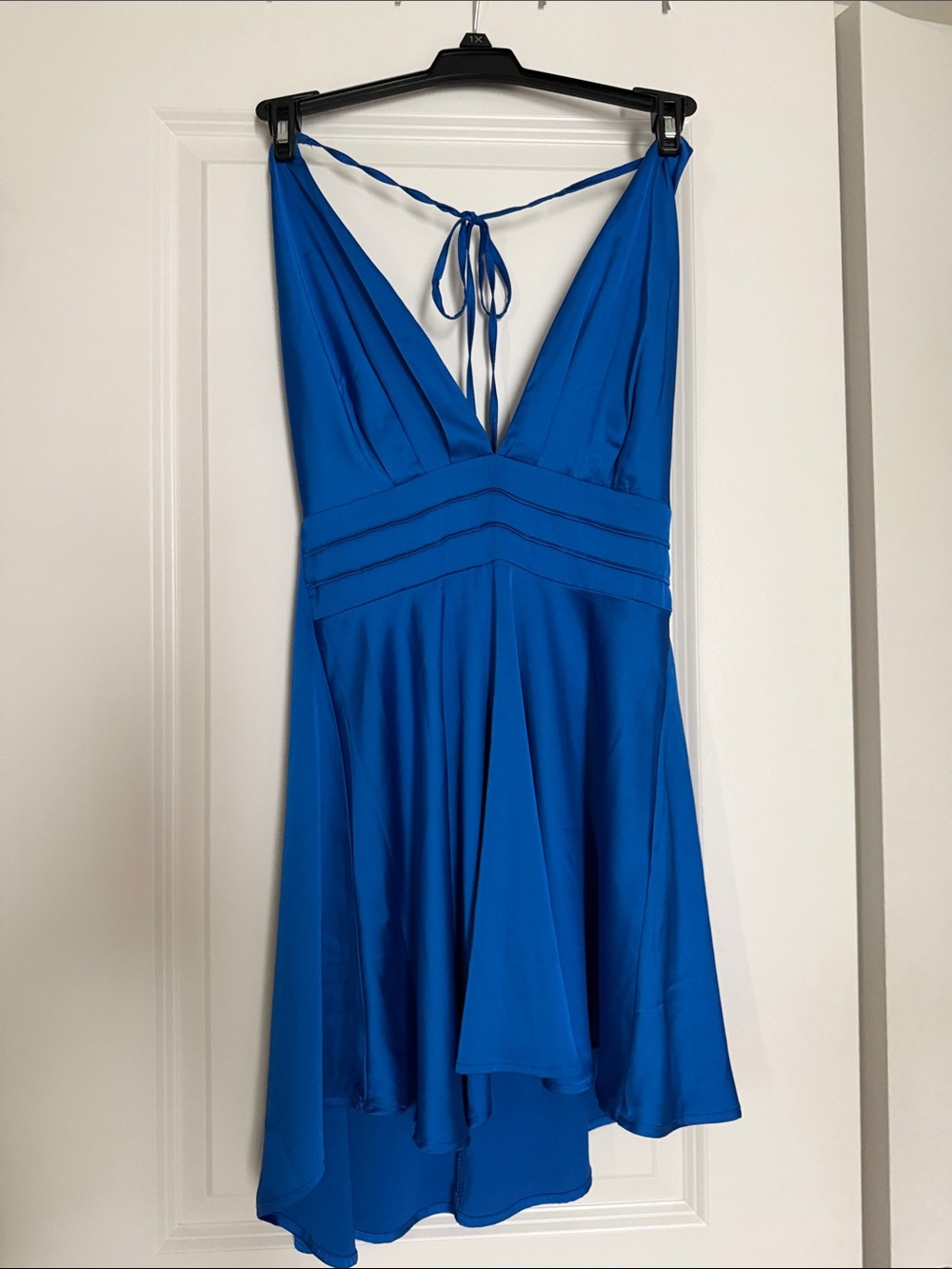 Forever 21 Royal Blue Satin V-Neck Chemise with Tie Back